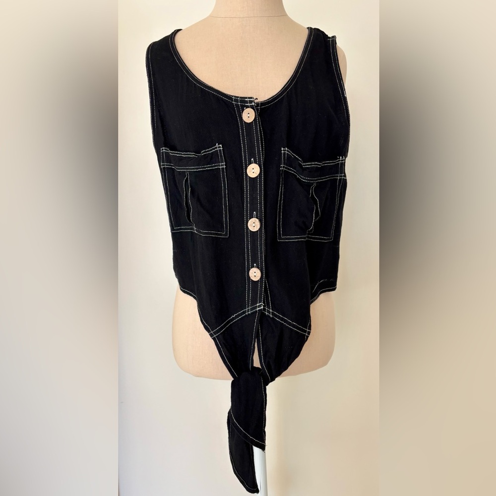Vintage Havana Sleeveless Front-Tie Top, Black, Size Girls Juniors Large 11/13
